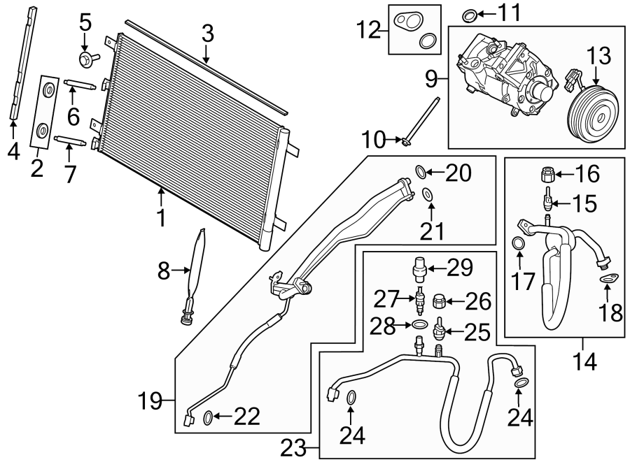 Diagram Air conditioner & heater. Rear lamps. Compressor & lines. Condenser. for your 2016 Lincoln MKZ Black Label Sedan 2.0L EcoBoost A/T AWD 