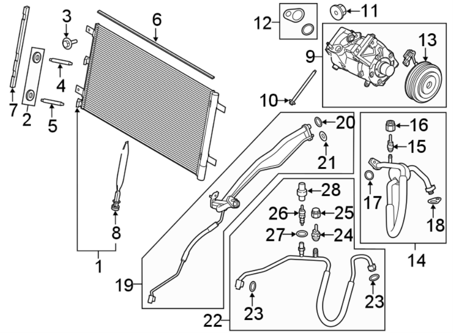 Diagram Air conditioner & heater. Compressor & lines. Condenser. for your 2019 Ford F-150   