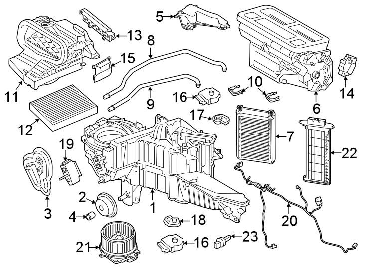 Diagram AIR CONDITIONER & HEATER. EVAPORATOR & HEATER COMPONENTS. for your Ford F-150  