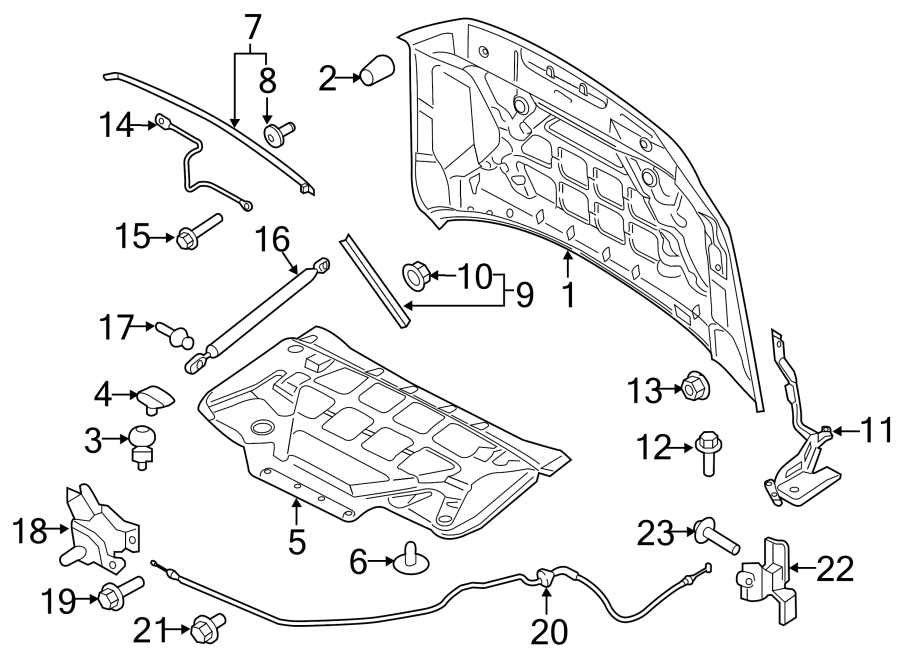 Diagram HOOD & COMPONENTS. for your 2015 Lincoln MKZ Black Label Hybrid Sedan  