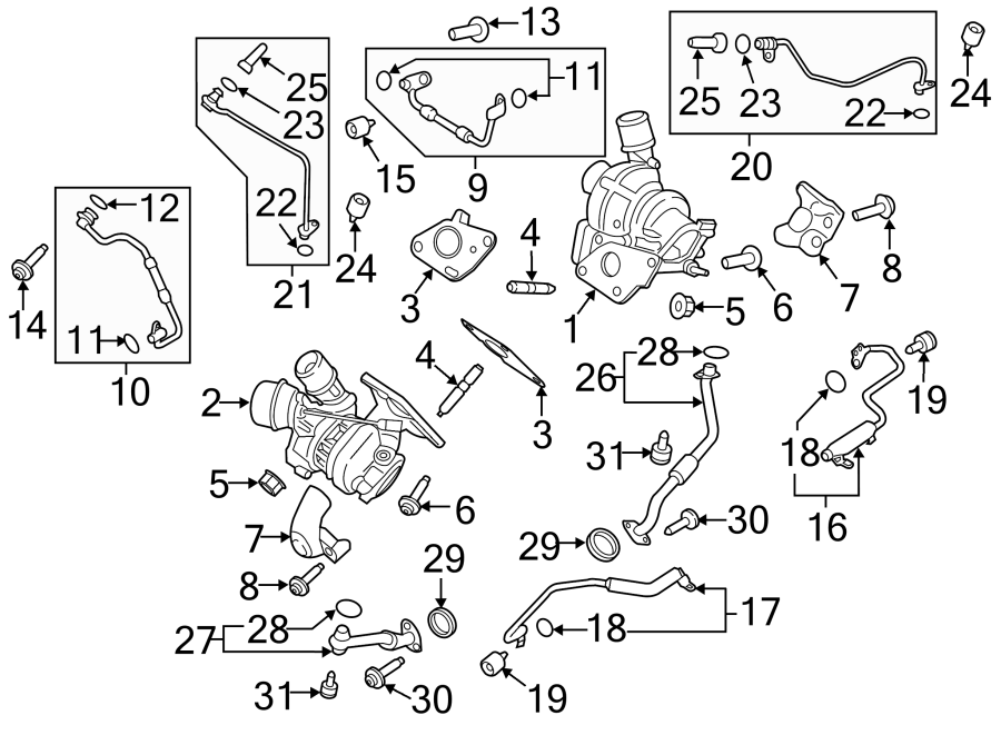 Diagram TURBOCHARGER & COMPONENTS. for your Ford