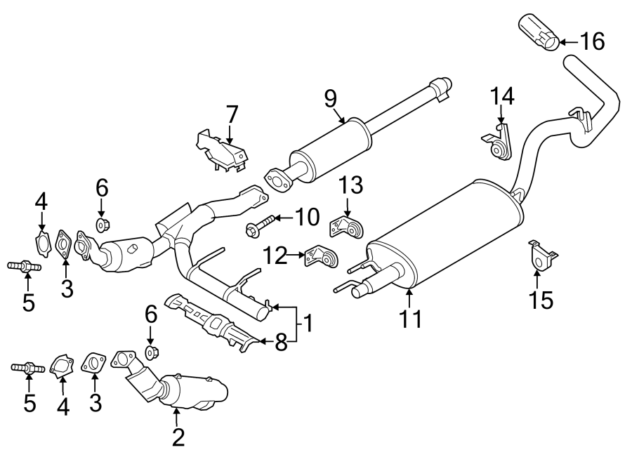 Diagram EXHAUST SYSTEM. EXHAUST COMPONENTS. for your 2019 Ford F-150 5.0L V8 FLEX A/T 4WD Platinum Crew Cab Pickup Fleetside 