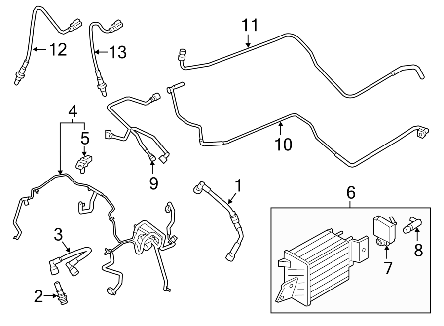 Diagram EMISSION SYSTEM. EMISSION COMPONENTS. for your 2013 Ford F-150 3.5L EcoBoost V6 A/T RWD XLT Extended Cab Pickup Fleetside 