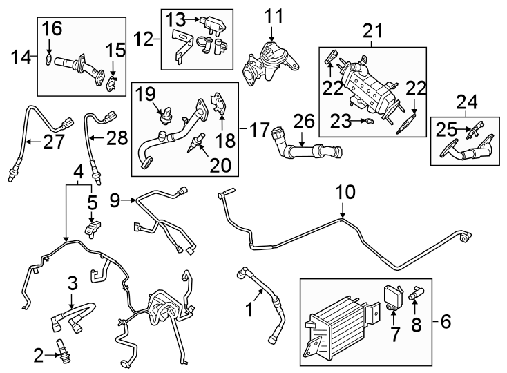 Diagram EMISSION SYSTEM. EMISSION COMPONENTS. for your 2019 Ford F-150 5.0L V8 FLEX A/T RWD King Ranch Crew Cab Pickup Fleetside 