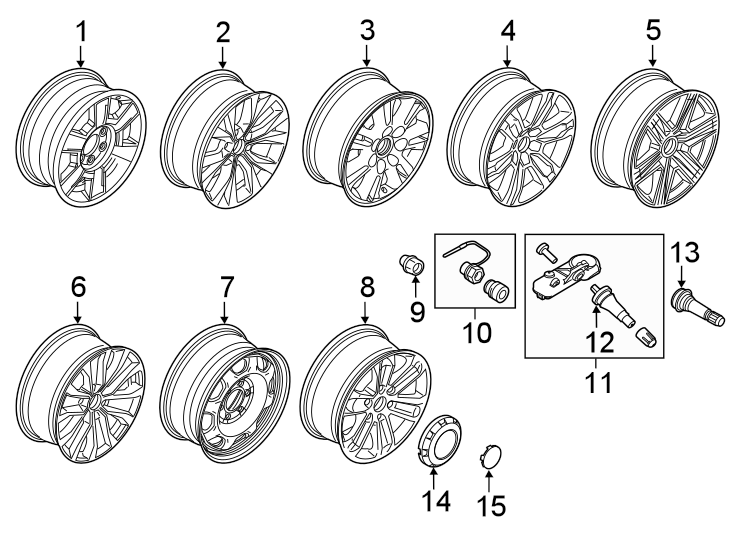 Diagram WHEELS. for your 2023 Ford Mustang 2.3L EcoBoost A/T EcoBoost Coupe 