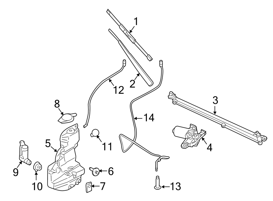 Diagram windshield. WIPER & WASHER COMPONENTS. for your Ford