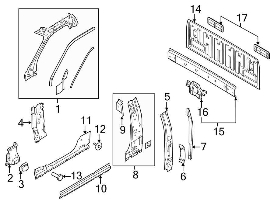 Diagram BACK PANEL. HINGE PILLAR. for your 1998 Ford F-150   