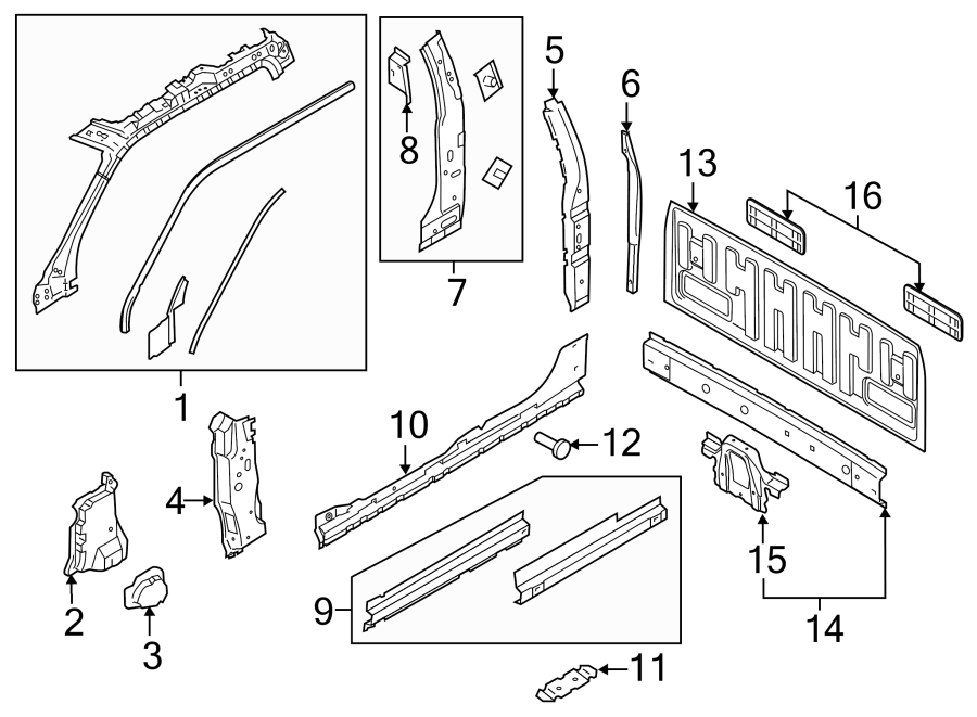 Diagram BACK PANEL. HINGE PILLAR. for your Ford F-150  