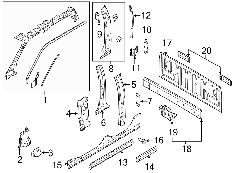 Diagram Back panel. Hinge pillar. for your Ford F-150  