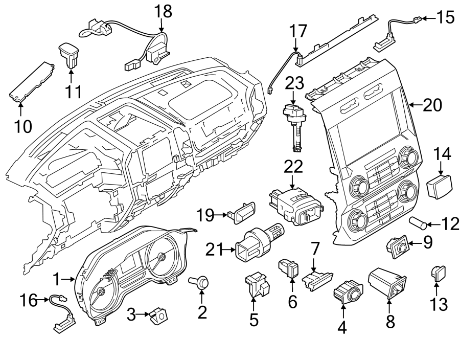 Diagram INSTRUMENT PANEL. CLUSTER & SWITCHES. for your 2014 Ford F-150 3.7L V6 LPG A/T 4WD STX Crew Cab Pickup Fleetside 