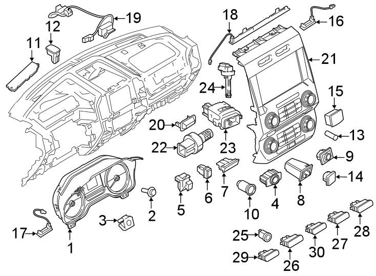 Diagram Instrument panel. Cluster & switches. for your 2020 Ford F-150  SSV Extended Cab Pickup Fleetside 