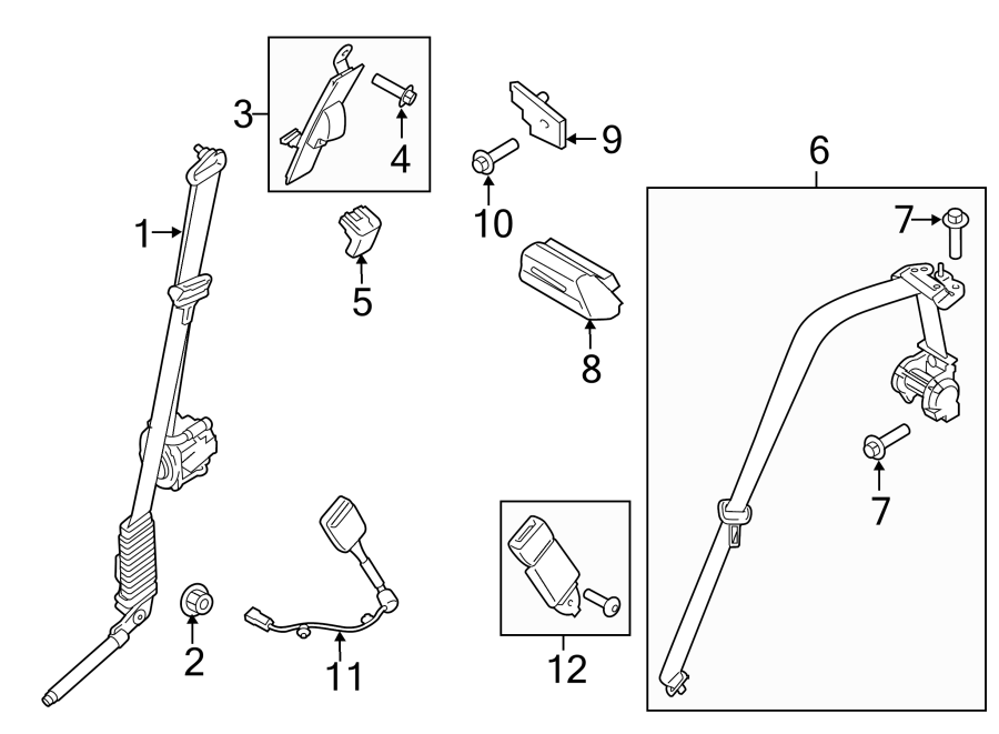 Diagram RESTRAINT SYSTEMS. FRONT SEAT BELTS. for your 2012 Ford F-150 6.2L V8 A/T AWD Harley-Davidson Edition Crew Cab Pickup Fleetside 