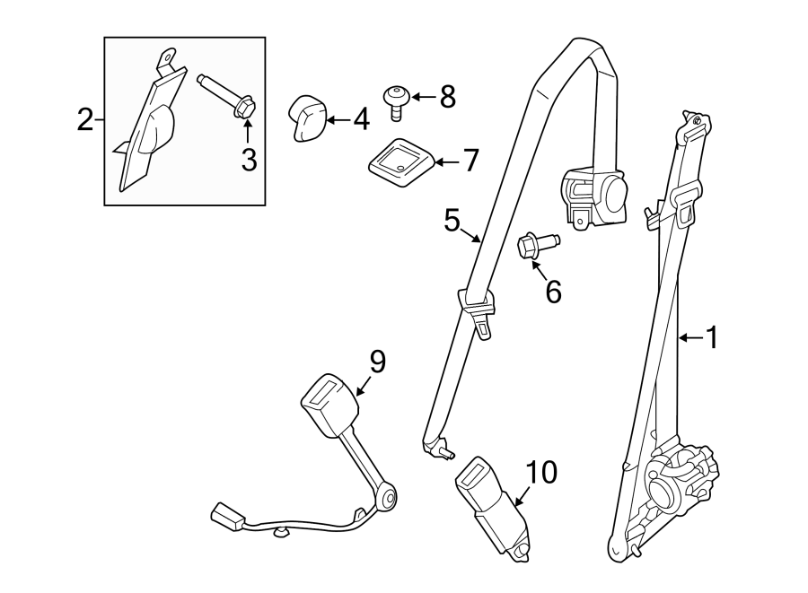 Diagram Restraint systems. Front seat belts. for your 2012 Ford Mustang   