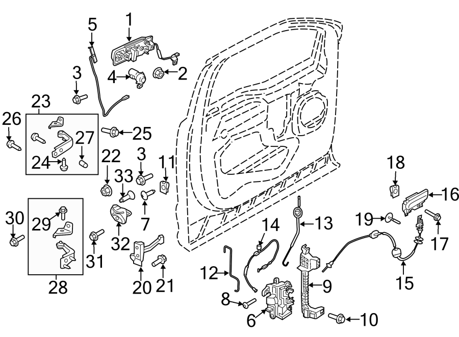 Diagram Front door. Pillars. Rocker & floor. Lock & hardware. for your Ford