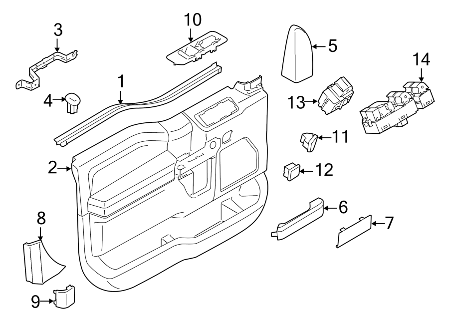 Diagram FRONT DOOR. INTERIOR TRIM. for your 2015 Ford F-150 5.0L V8 FLEX A/T 4WD Lariat Extended Cab Pickup Fleetside 