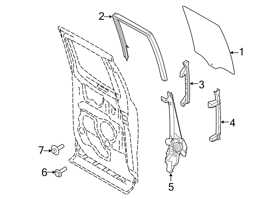 Diagram Rear door. Glass & hardware. for your 2003 Ford F-150 5.4L Triton V8 CNG M/T 4WD XLT Crew Cab Pickup Stepside 