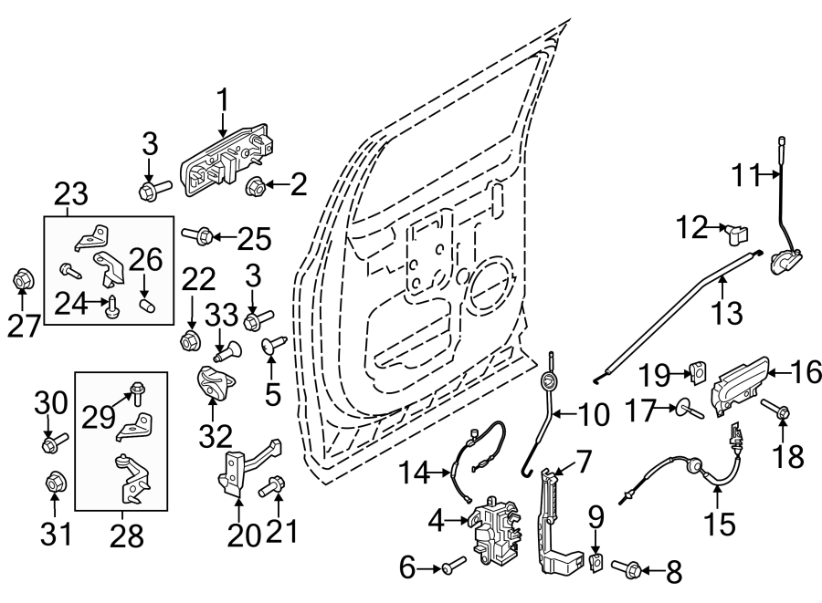 Diagram REAR DOOR. LOCK & HARDWARE. for your Ford