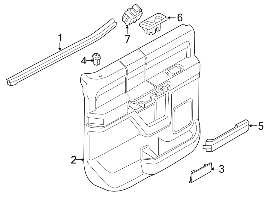 Diagram REAR DOOR. INTERIOR TRIM. for your 2020 Ford F-350 Super Duty 6.2L V8 FLEX A/T RWD XLT Extended Cab Pickup 