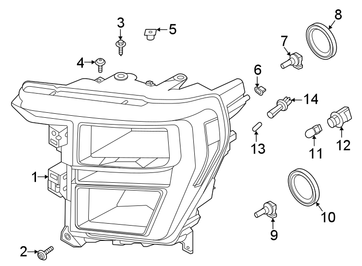 Diagram Front lamps. Headlamp components. for your 2014 Ford F-150   