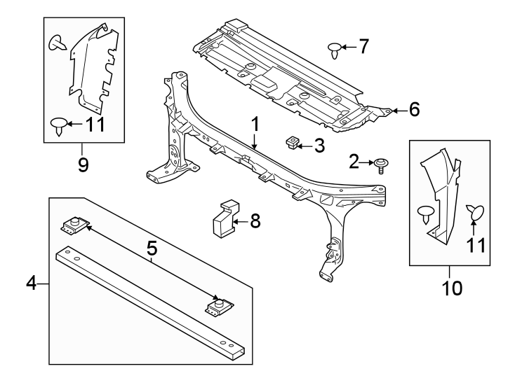 Diagram Radiator support. for your 2024 Ford F-150 5.0L V8 FLEX A/T 4WD XLT Extended Cab Pickup Fleetside 