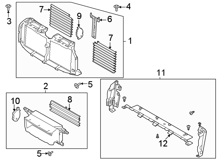 Diagram Radiator support. Splash shields. for your Ford