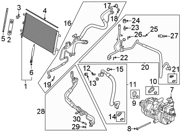 Diagram Air conditioner & heater. Compressor & lines. Condenser. for your 2017 Ford Focus   