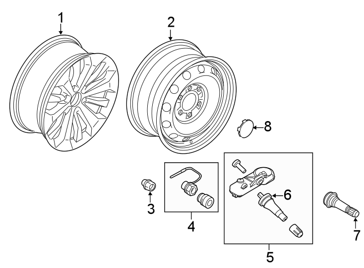 Diagram Wheels. for your 2023 Ford Mustang 2.3L EcoBoost A/T EcoBoost Coupe 