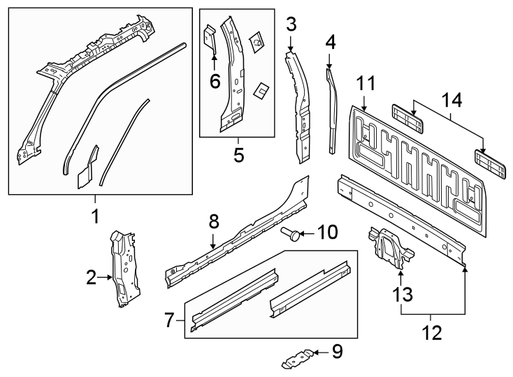 Diagram Back panel. Hinge pillar. for your Ford F-150  