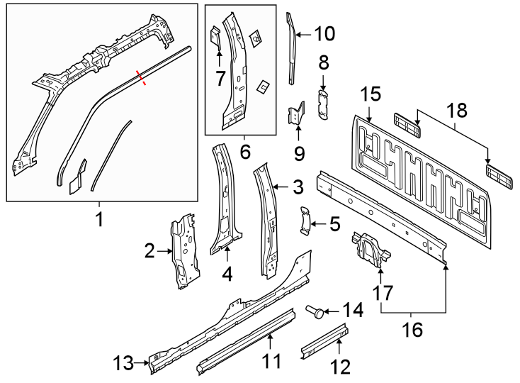 Diagram Back panel. Hinge pillar. for your Ford F-150  