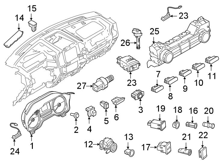 Diagram Instrument panel. Cluster & switches. for your 2022 Ford F-150  XL Extended Cab Pickup Fleetside 