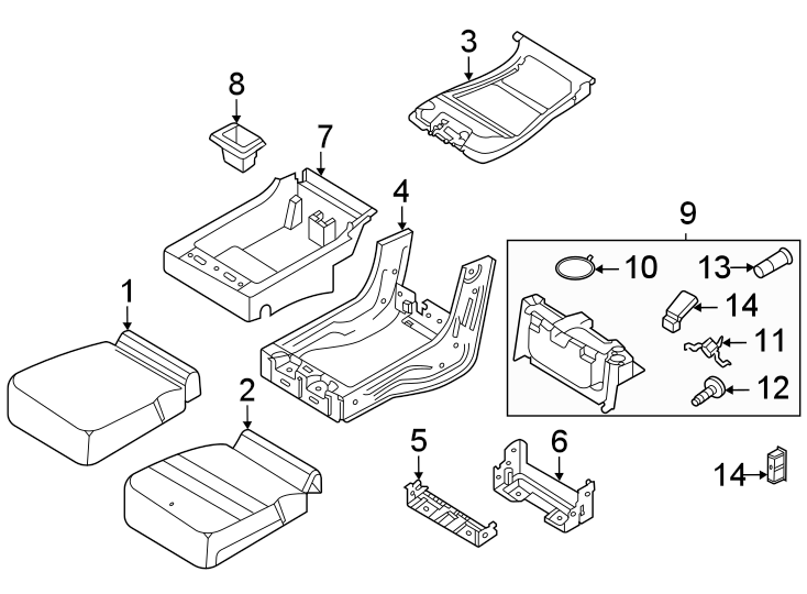 Diagram Seats & tracks. Front seat components. for your Ford F-150  