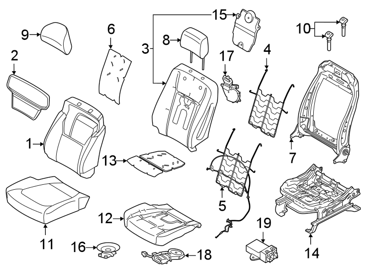 Diagram Seats & tracks. Front seat components. for your 2012 Ford F-350 Super Duty   