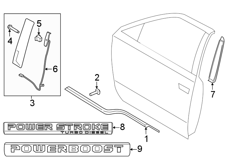 Diagram Front door. Exterior trim. for your 2020 Ford F-150   