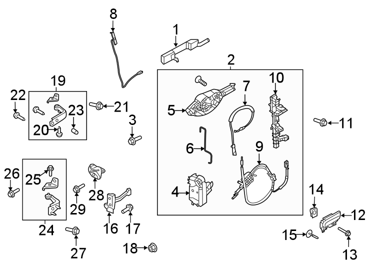 Diagram Front door. Lock & hardware. for your Ford