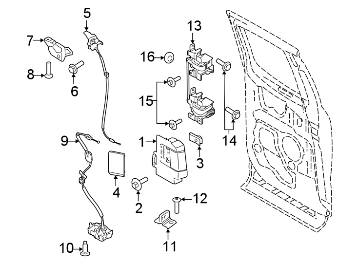 Diagram Rear door. Lock & hardware. for your 2020 Ford F-150 3.3L Duratec V6 FLEX A/T 4WD XL Standard Cab Pickup Fleetside 