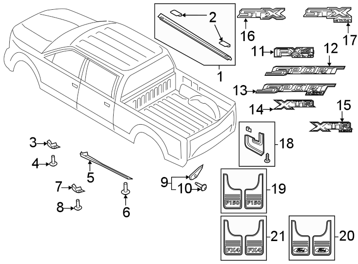 Diagram Pick up box. Exterior trim. for your 2007 Ford F-150 5.4L Triton V8 A/T RWD Harley-Davidson Edition Crew Cab Pickup Fleetside 