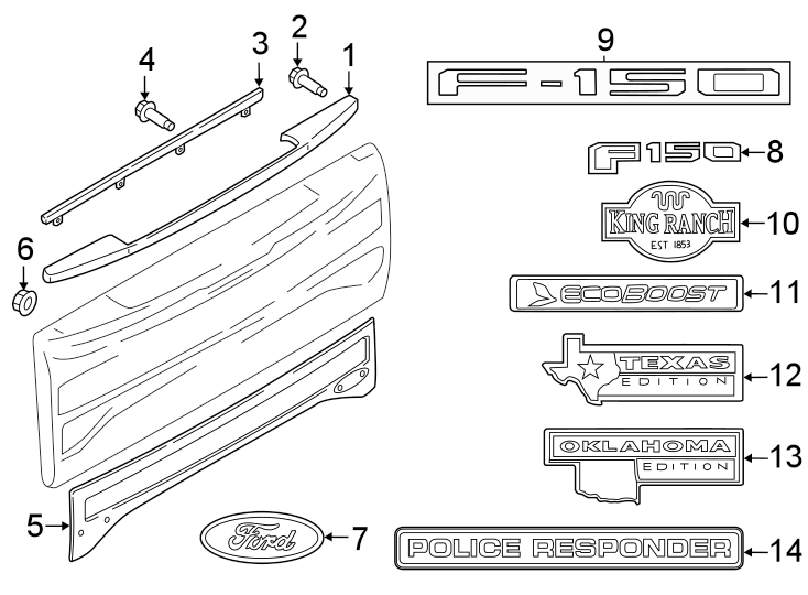 2024 Ford Edge Tailgate Molding (Upper). W/flex step ML3Z9941018AC