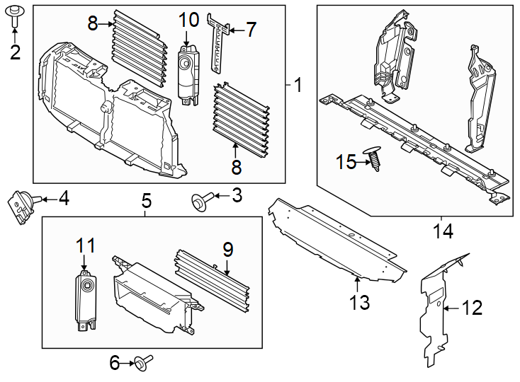 Diagram Radiator support. Splash shields. for your Ford F-150  