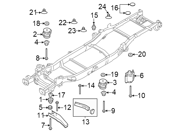 Diagram Frame. Body mounting. for your 2016 Ford F-150  Lariat Crew Cab Pickup Fleetside 