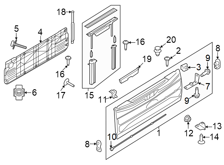 Diagram Tail gate. for your 2017 Ford F-350 Super Duty 6.7L Power-Stroke V8 DIESEL A/T 4WD XL Extended Cab Pickup Fleetside 