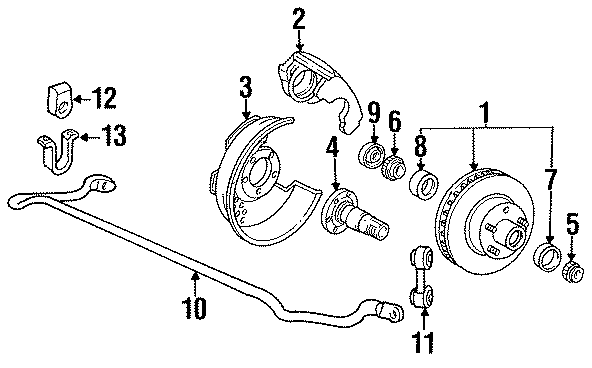 Diagram FRONT SUSPENSION. BRAKE COMPONENTS. STABILIZER BAR & COMPONENTS. for your 1987 Ford F-150 4.9L 6 cylinder M/T 4WD XL Standard Cab Pickup Fleetside 