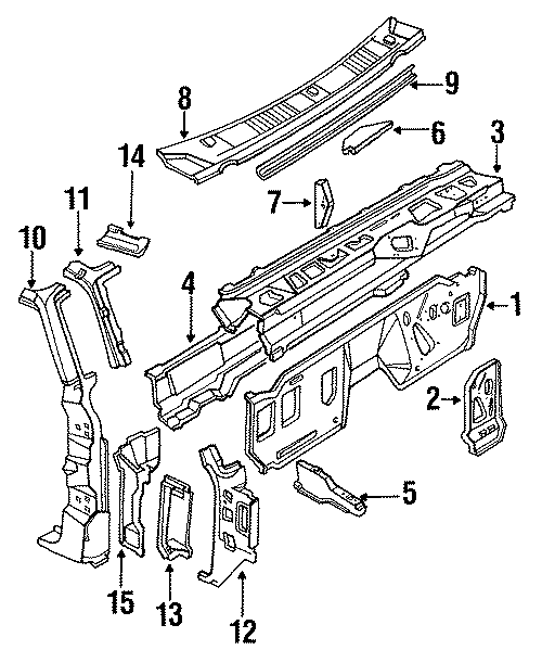 Diagram COWL. HINGE PILLAR. for your 1988 Ford F-150 5.8L HO V8 A/T RWD XLT Lariat Standard Cab Pickup Fleetside 