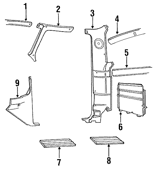 Diagram INTERIOR TRIM. for your 1987 Ford F-150 5.8L HO V8 M/T RWD Custom Extended Cab Pickup Stepside 