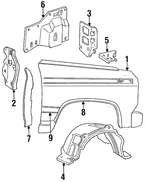 Diagram EXTERIOR TRIM. FENDER & COMPONENTS. for your 1993 Ford F-150 4.9L 6 cylinder M/T 4WD XLT Standard Cab Pickup Stepside 