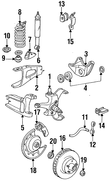 Diagram FRONT SUSPENSION. BRAKE COMPONENTS. STABILIZER BAR & COMPONENTS. SUSPENSION COMPONENTS. for your 1996 Ford F-150 4.9L 6 cylinder BI-FUEL M/T RWD Special Extended Cab Pickup Stepside 