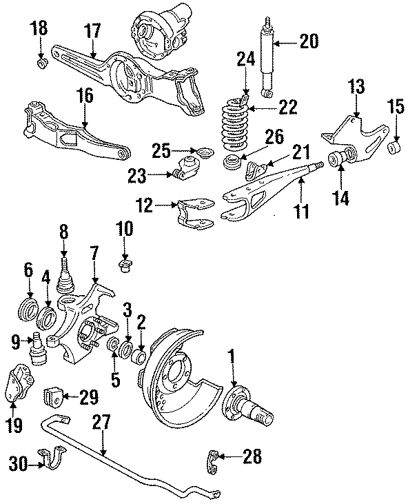 Diagram FRONT SUSPENSION. STABILIZER BAR & COMPONENTS. SUSPENSION COMPONENTS. for your 1993 Ford F-150 4.9L 6 cylinder A/T 4WD XL Standard Cab Pickup Fleetside 