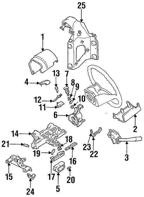 Diagram STEERING COLUMN COMPONENTS. for your 1996 Ford F-150 4.9L 6 cylinder A/T 4WD Eddie Bauer Standard Cab Pickup Fleetside 