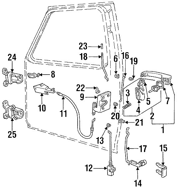 Diagram FRONT DOOR. HARDWARE. for your 1996 Ford F-150 4.9L 6 cylinder BI-FUEL M/T RWD Special Extended Cab Pickup Fleetside 