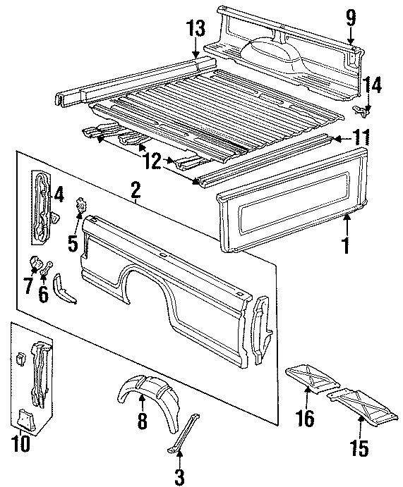 Diagram PICK UP BOX. FLOOR. SIDE PANEL. for your 2013 Ford F-150 3.5L EcoBoost V6 A/T RWD XLT Extended Cab Pickup Fleetside 