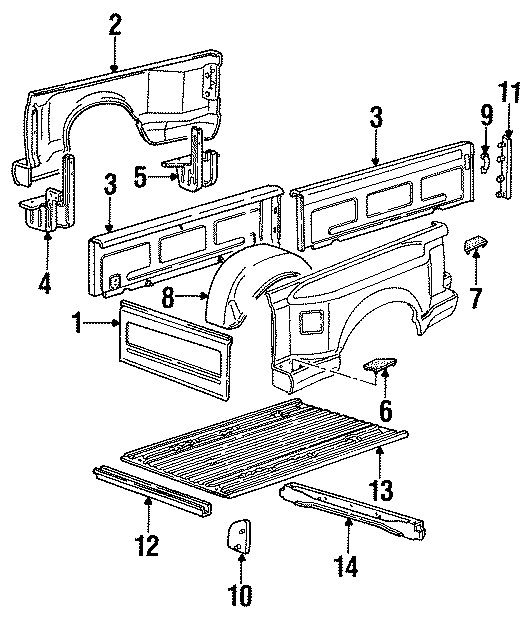 Diagram PICK UP BOX. FLOOR. SIDE PANEL. for your 1994 Ford F-150 4.9L 6 cylinder M/T RWD XL Standard Cab Pickup Fleetside 